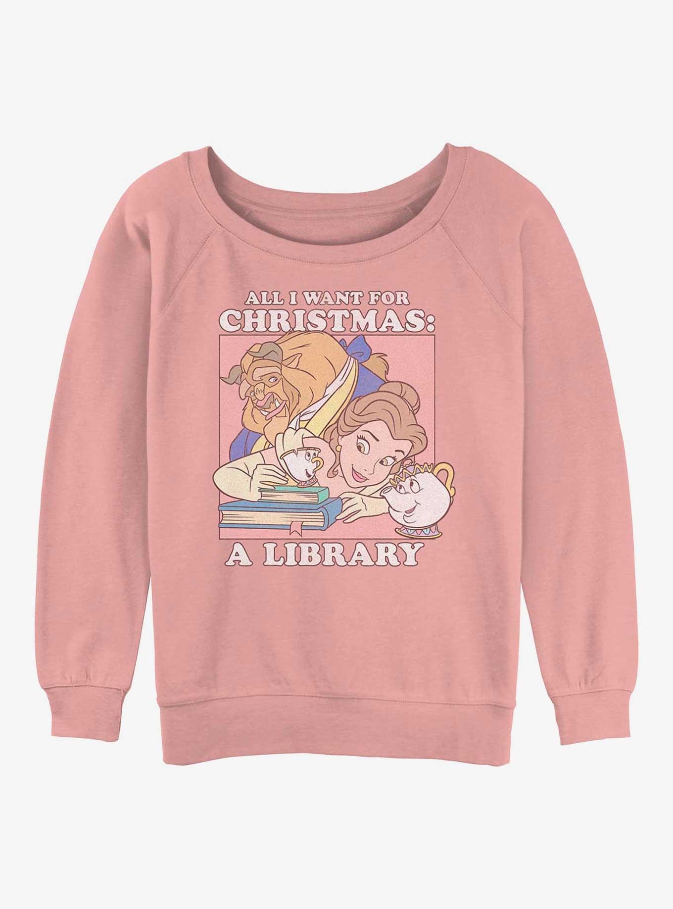 Disney Princesses Belle Christmas Girls Slouchy Sweatshirt, DESERTPNK, hi-res