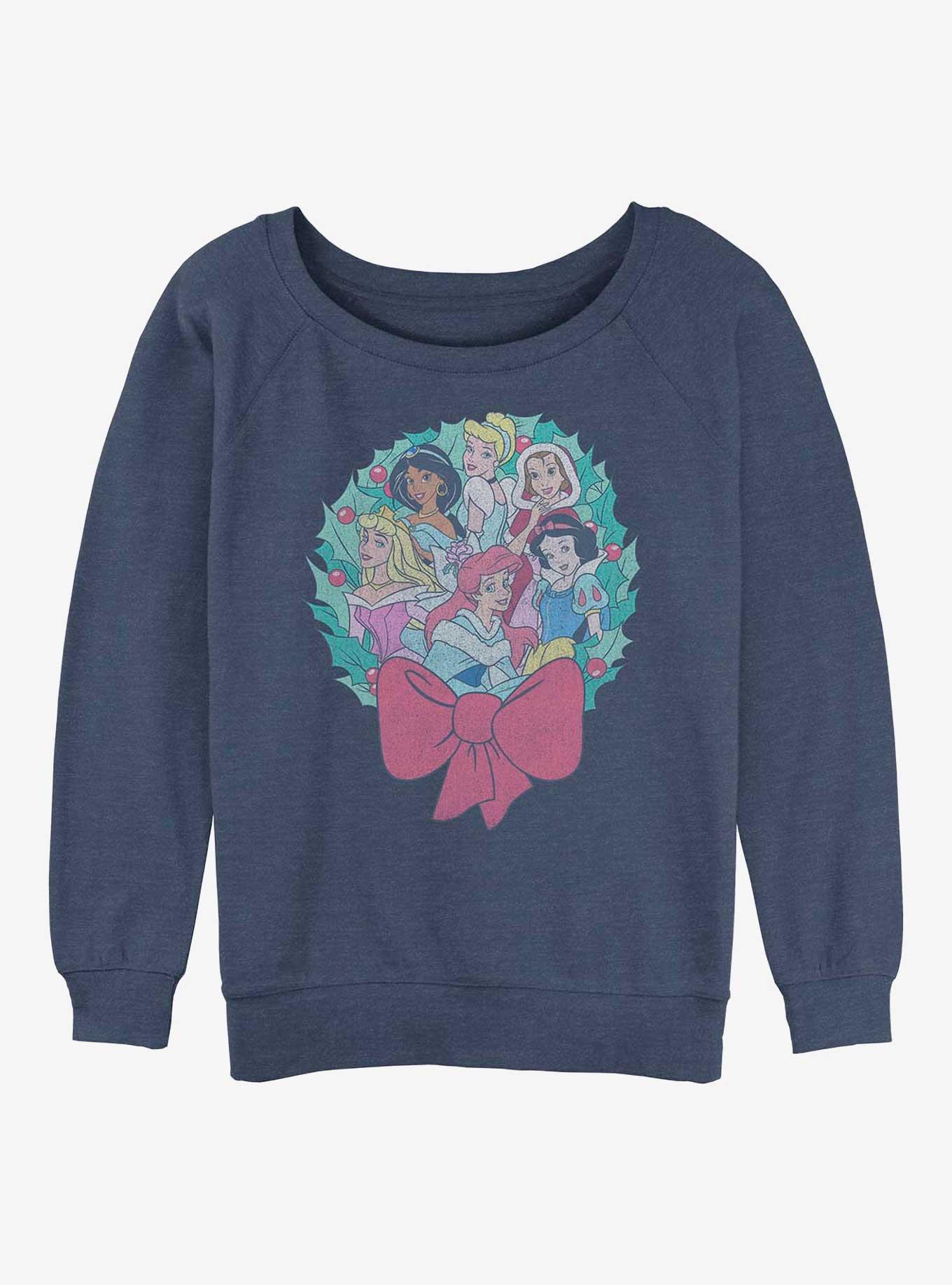 Disney Princesses Holiday Wreath Girls Slouchy Sweatshirt, BLUEHTR, hi-res