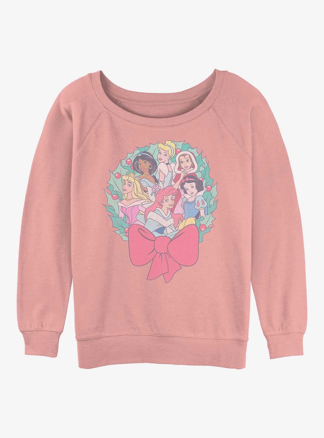 Disney Princesses Holiday Wreath Girls Slouchy Sweatshirt, DESERTPNK, hi-res