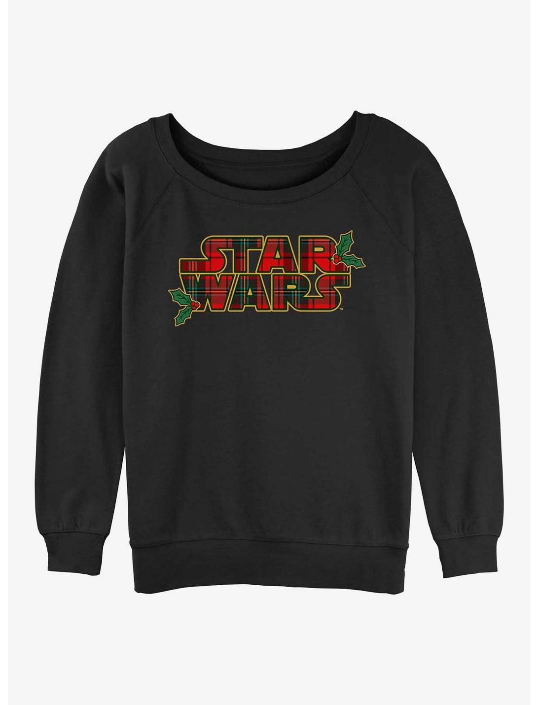 Star Wars Tartan Mistletoe Logo Girls Slouchy Sweatshirt, BLACK, hi-res