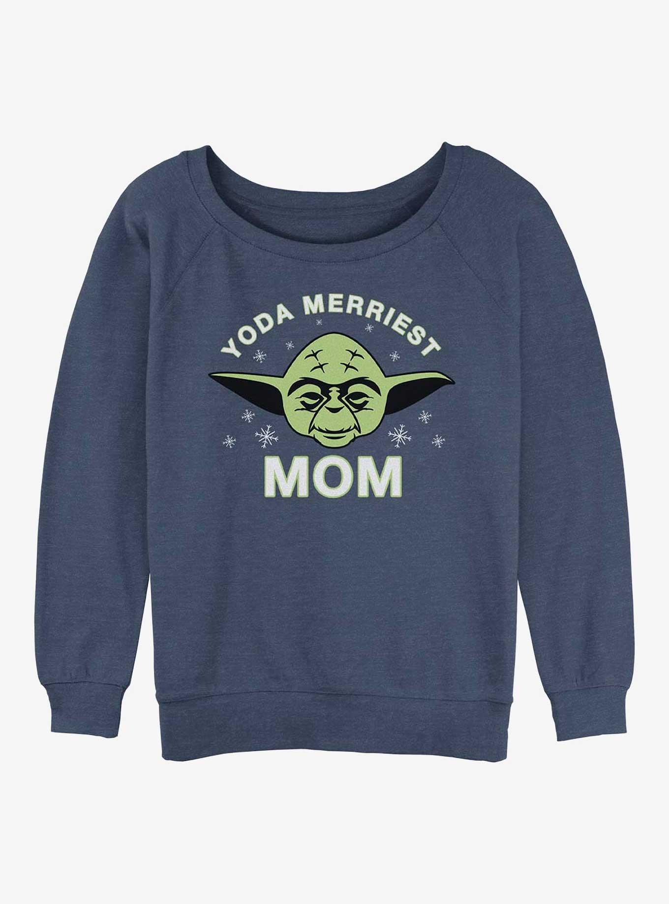 Star Wars Yoda Merriest Mom Girls Slouchy Sweatshirt, BLUEHTR, hi-res