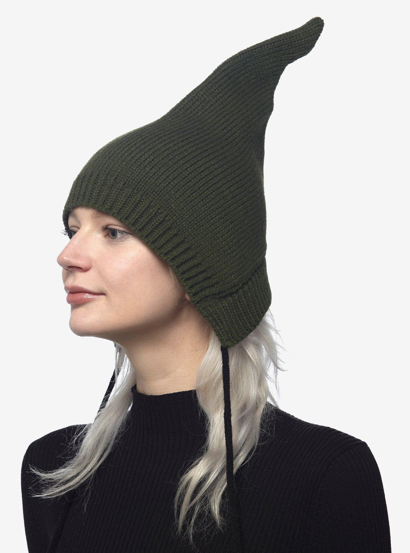 Dark Green Pointed Tassel Beanie, , hi-res