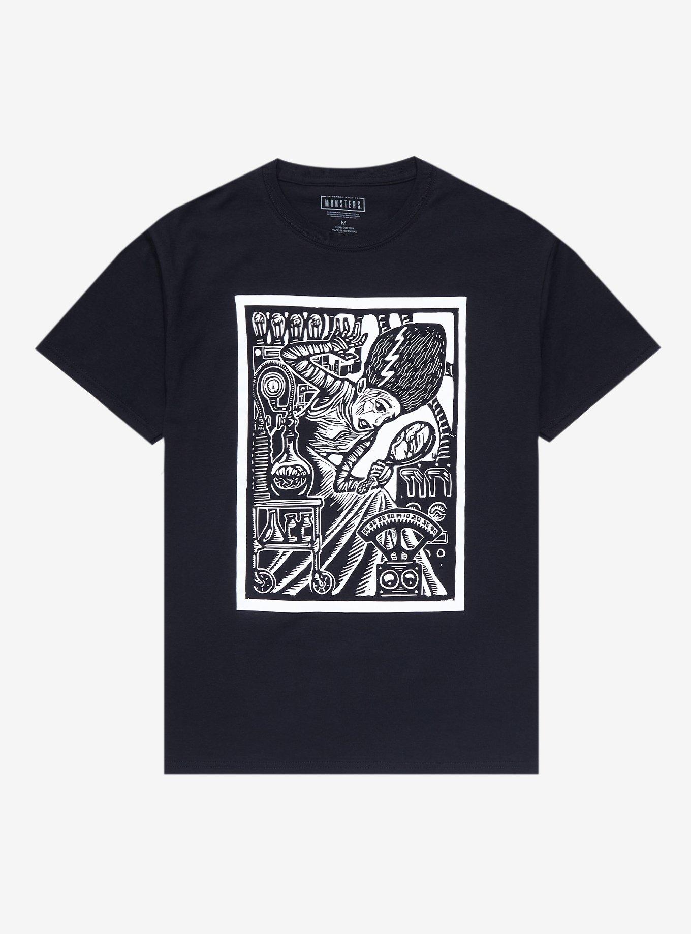 Universal Monsters Bride Of Frankenstein Woodcut T-Shirt, BLACK, hi-res