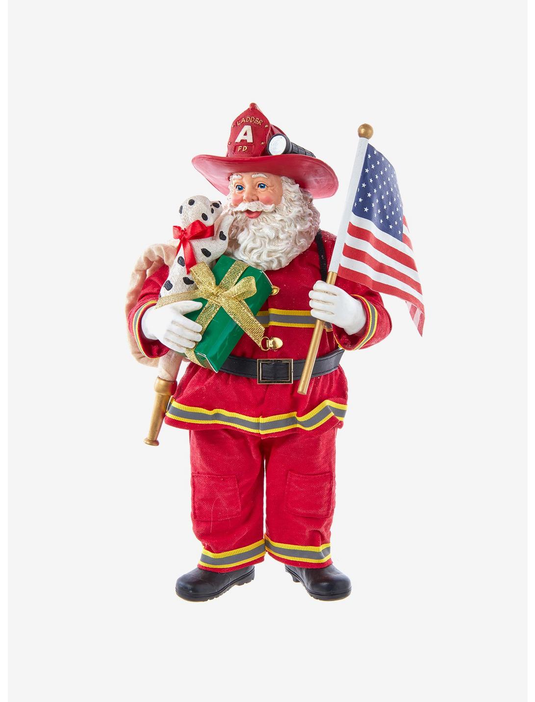 Kurt Adler Fabriche Fireman Santa with American Flag Figure, , hi-res
