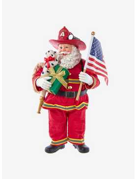 Kurt Adler Fabriche Fireman Santa with American Flag Figure, , hi-res