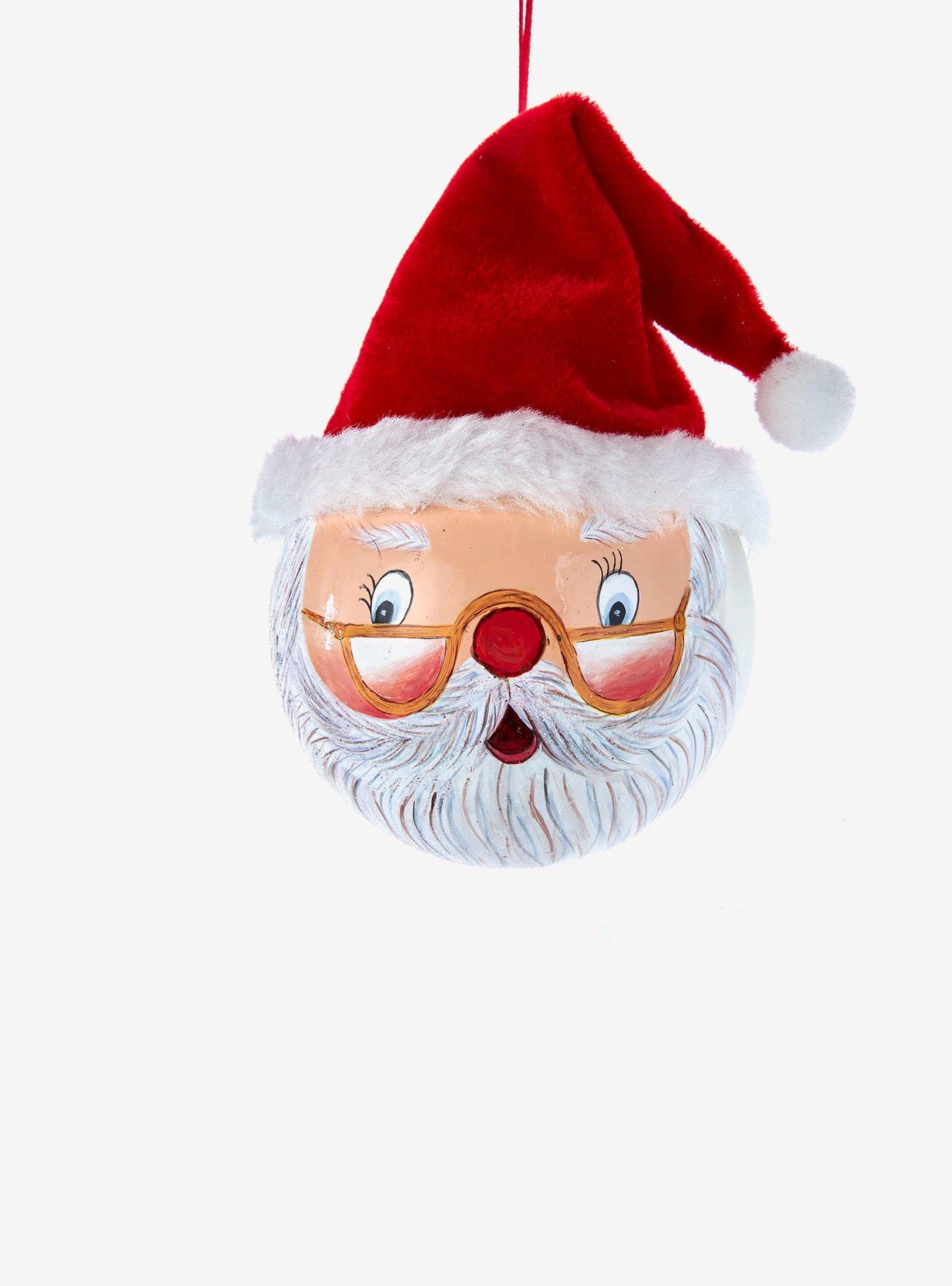 Kurt Adler Glass Painted Santa Face Ball Ornament, , hi-res