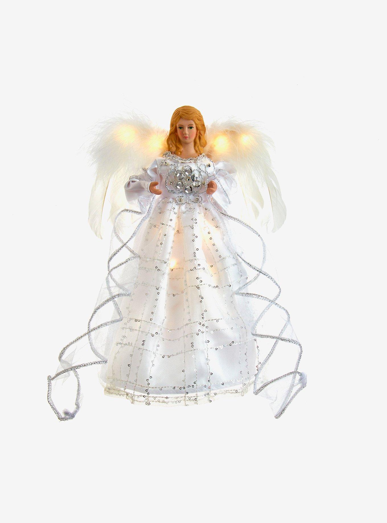 Kurt Adler Silver and White Fairy Lighted Angel Tree Topper, , hi-res