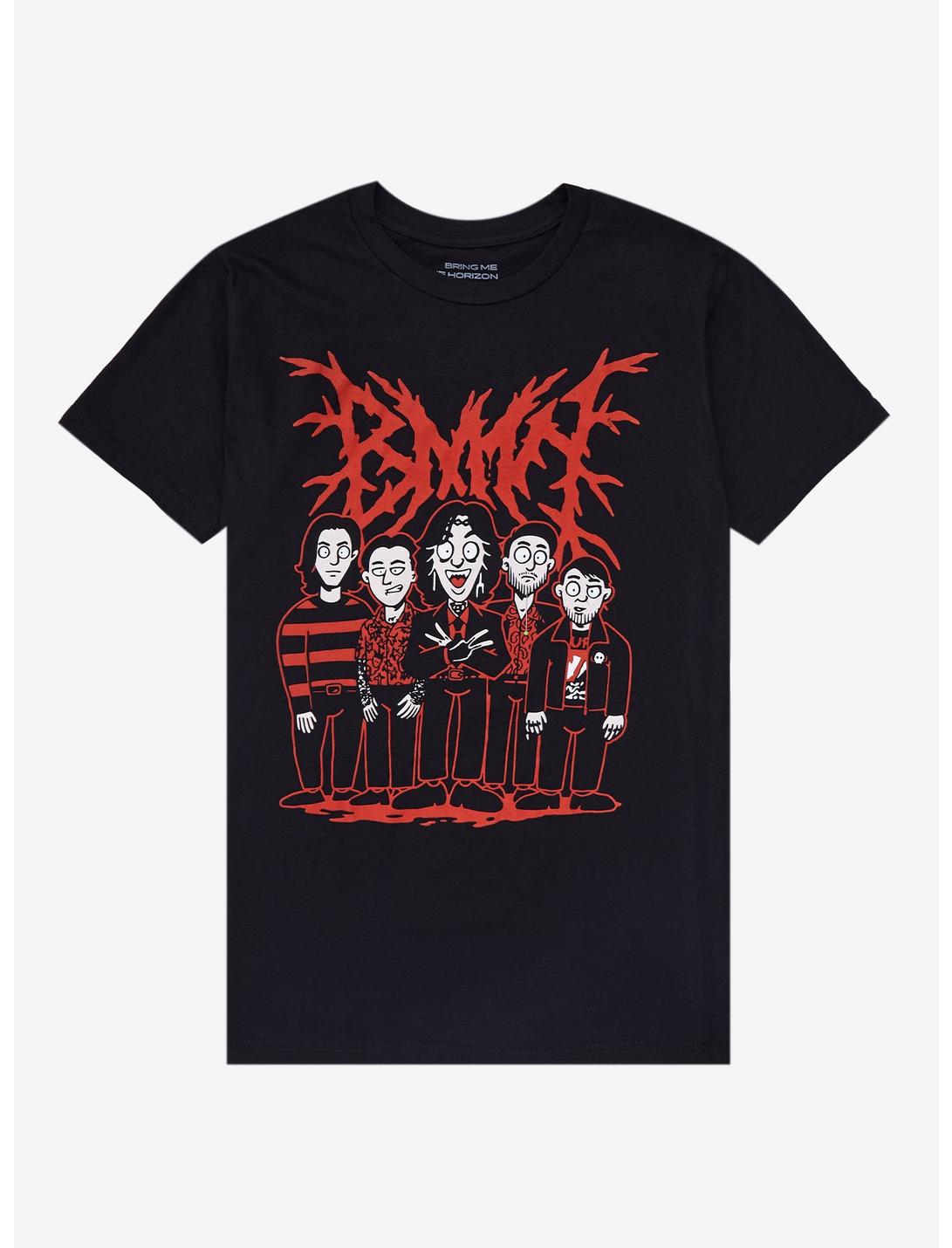 Bring Me The Horizon Cartoon Band Members Boyfriend Fit Girls T-Shirt, BLACK, hi-res