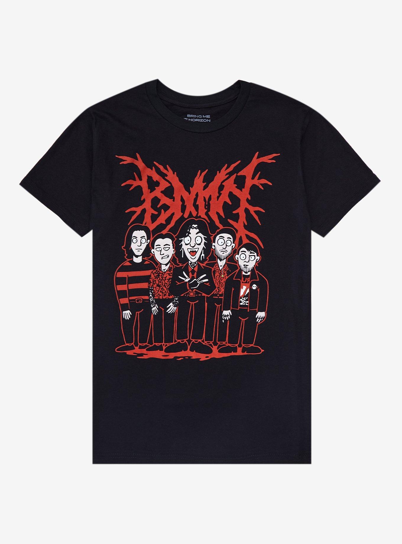 Bring Me The Horizon Cartoon Band Members Boyfriend Fit Girls T-Shirt, BLACK, hi-res