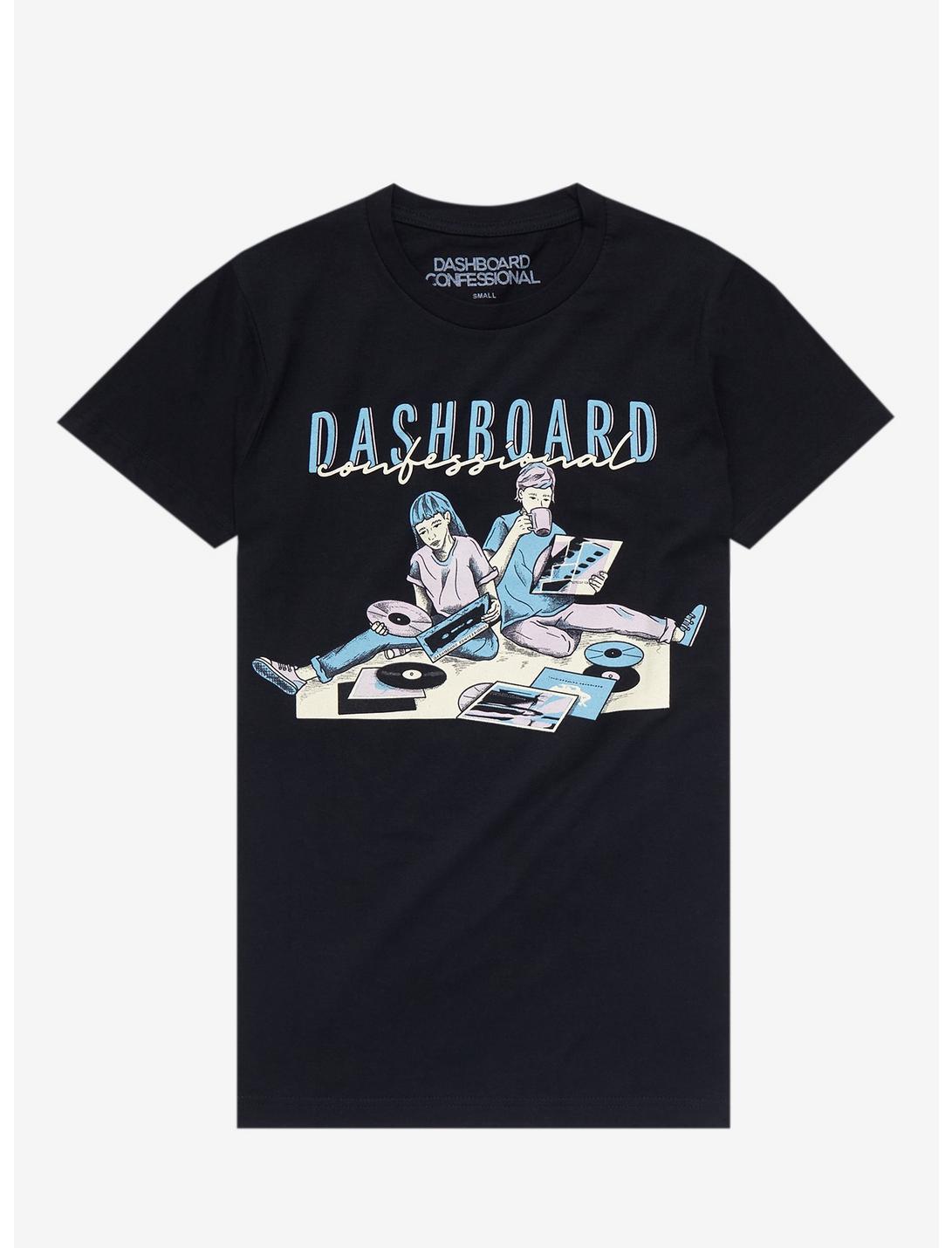 Dashboard Confessional Record Party Boyfriend Fit Girls T-Shirt, BLACK, hi-res