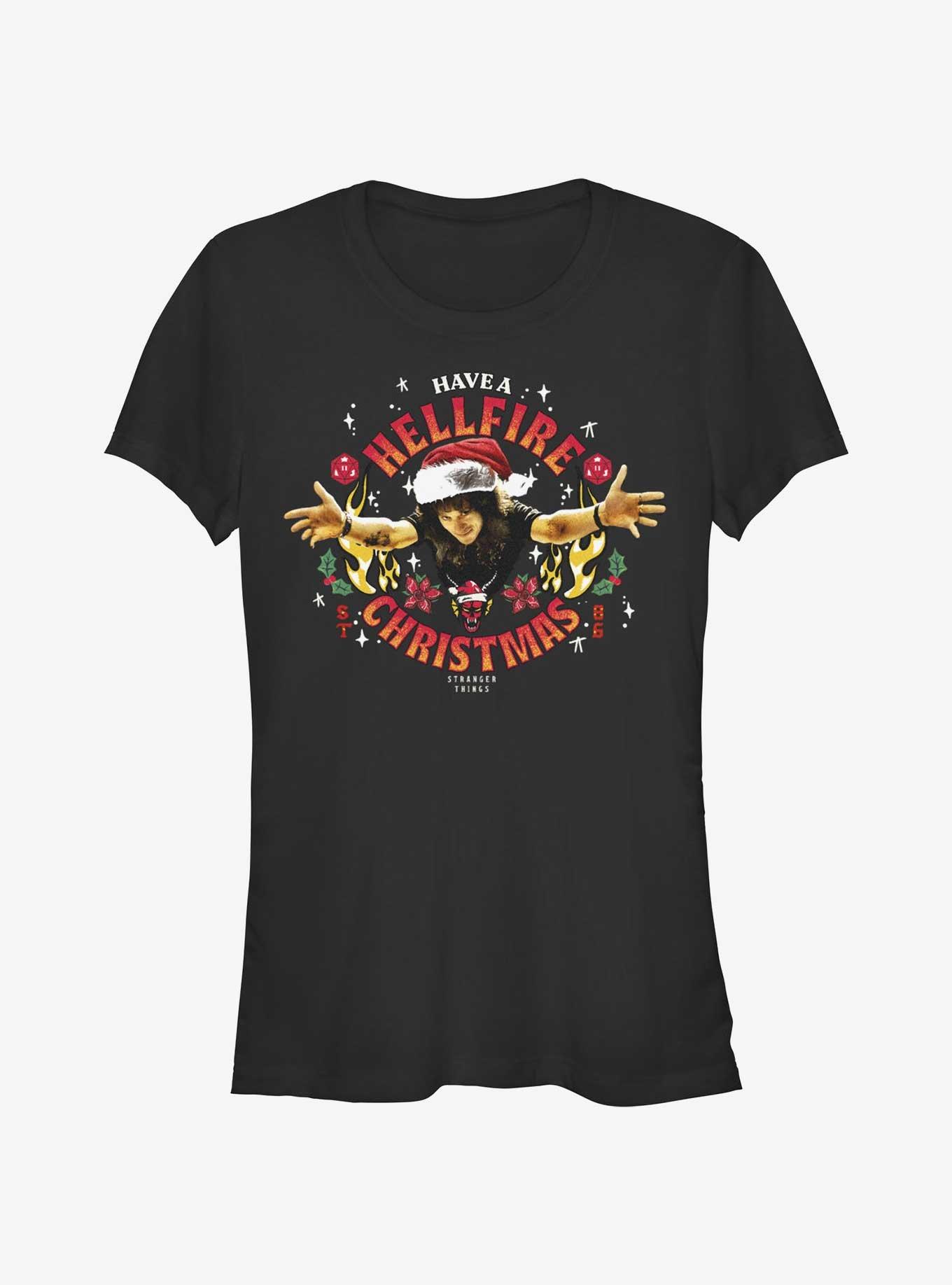 Stranger Things Hellfire Christmas Santa Eddie Girls T-Shirt, BLACK, hi-res
