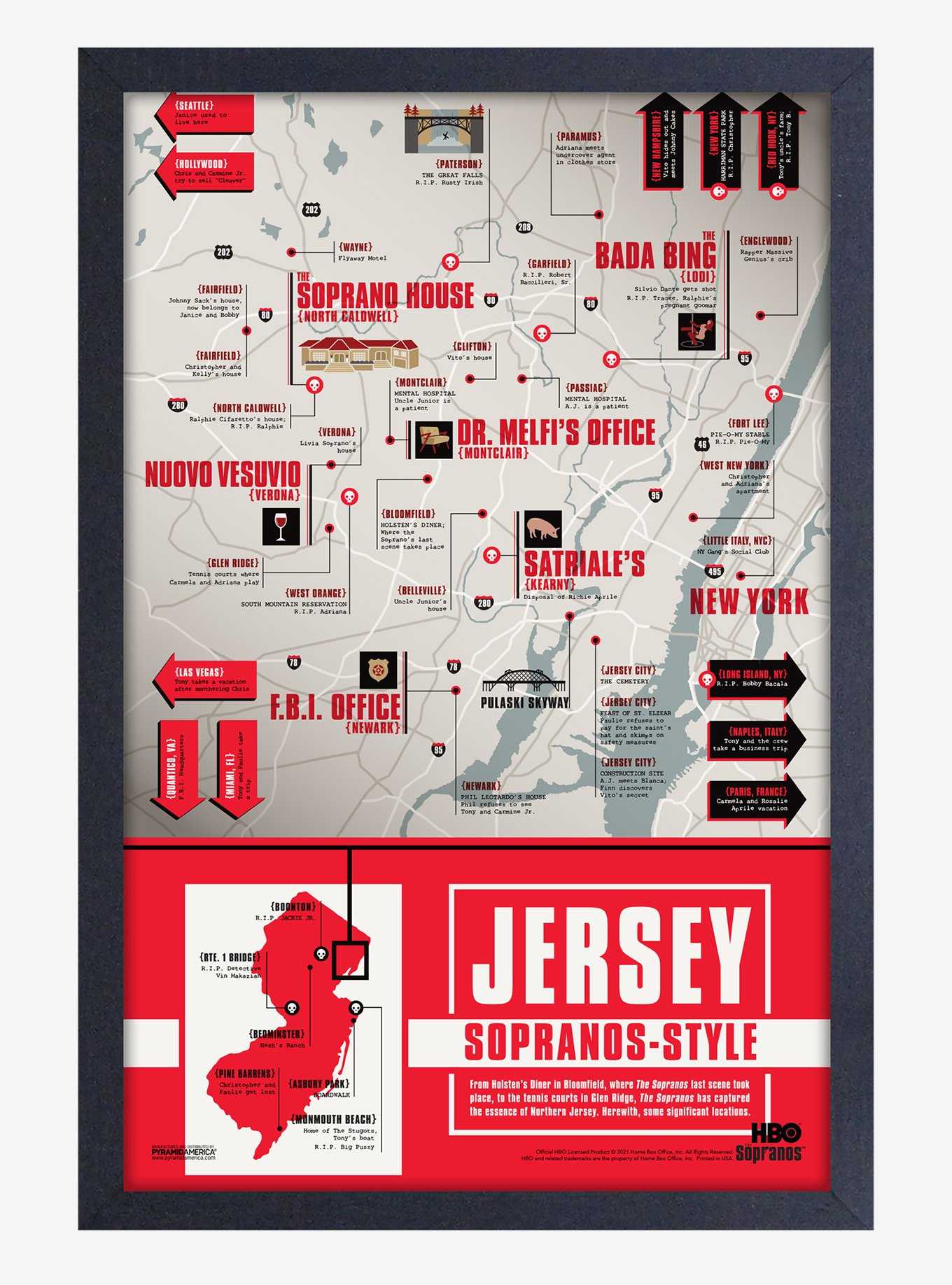 The Sopranos Jersey Map Framed Wood Wall Art, , hi-res