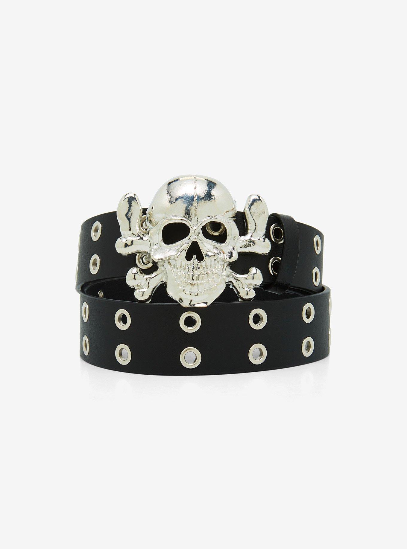 Skull & Crossbones Buckle Grommet Belt