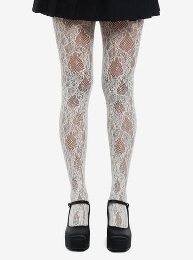 Hot Topic White & Pink Floral Sheer Tights