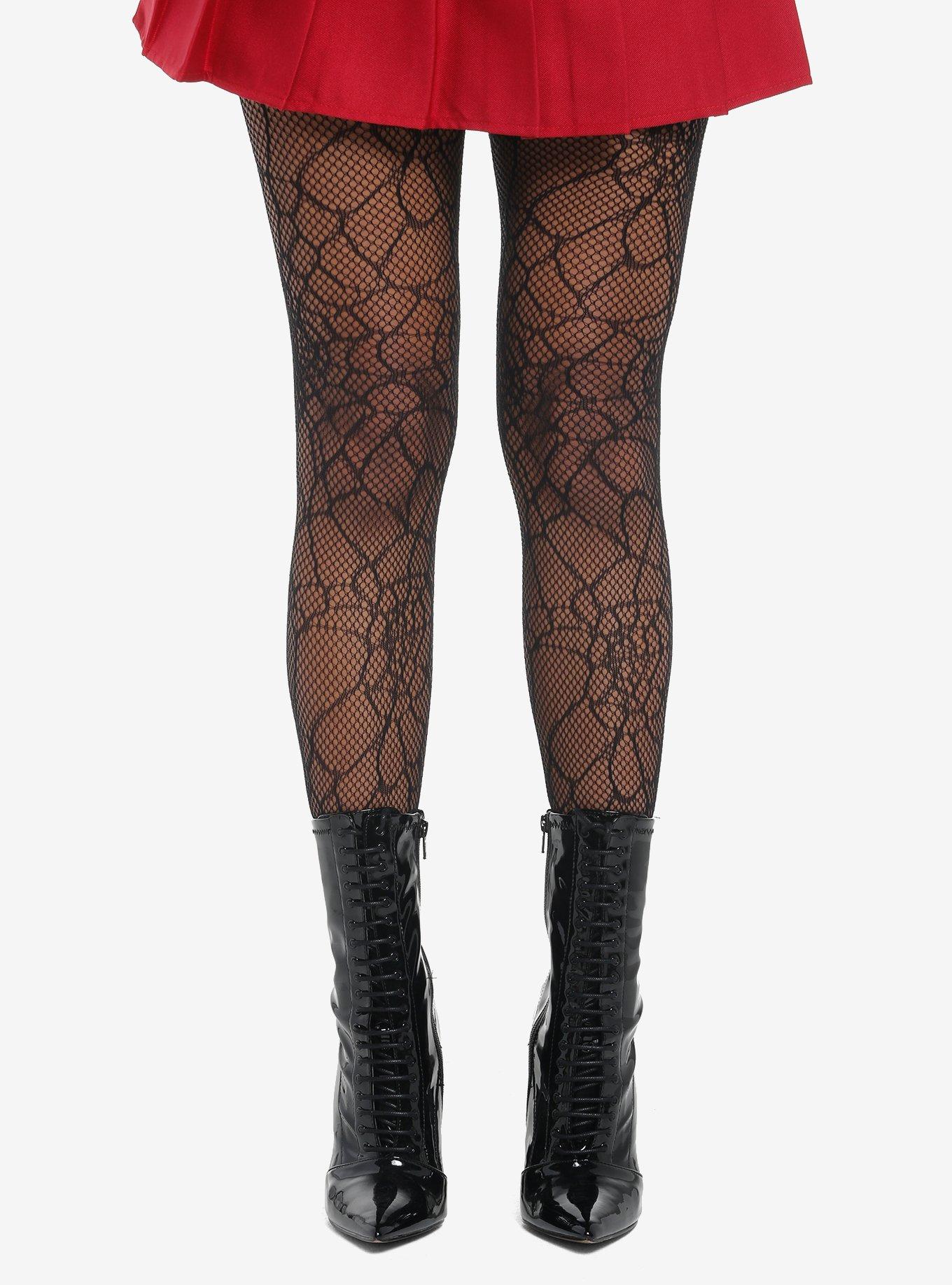 Black Fishnet Spiderweb Tights, , hi-res