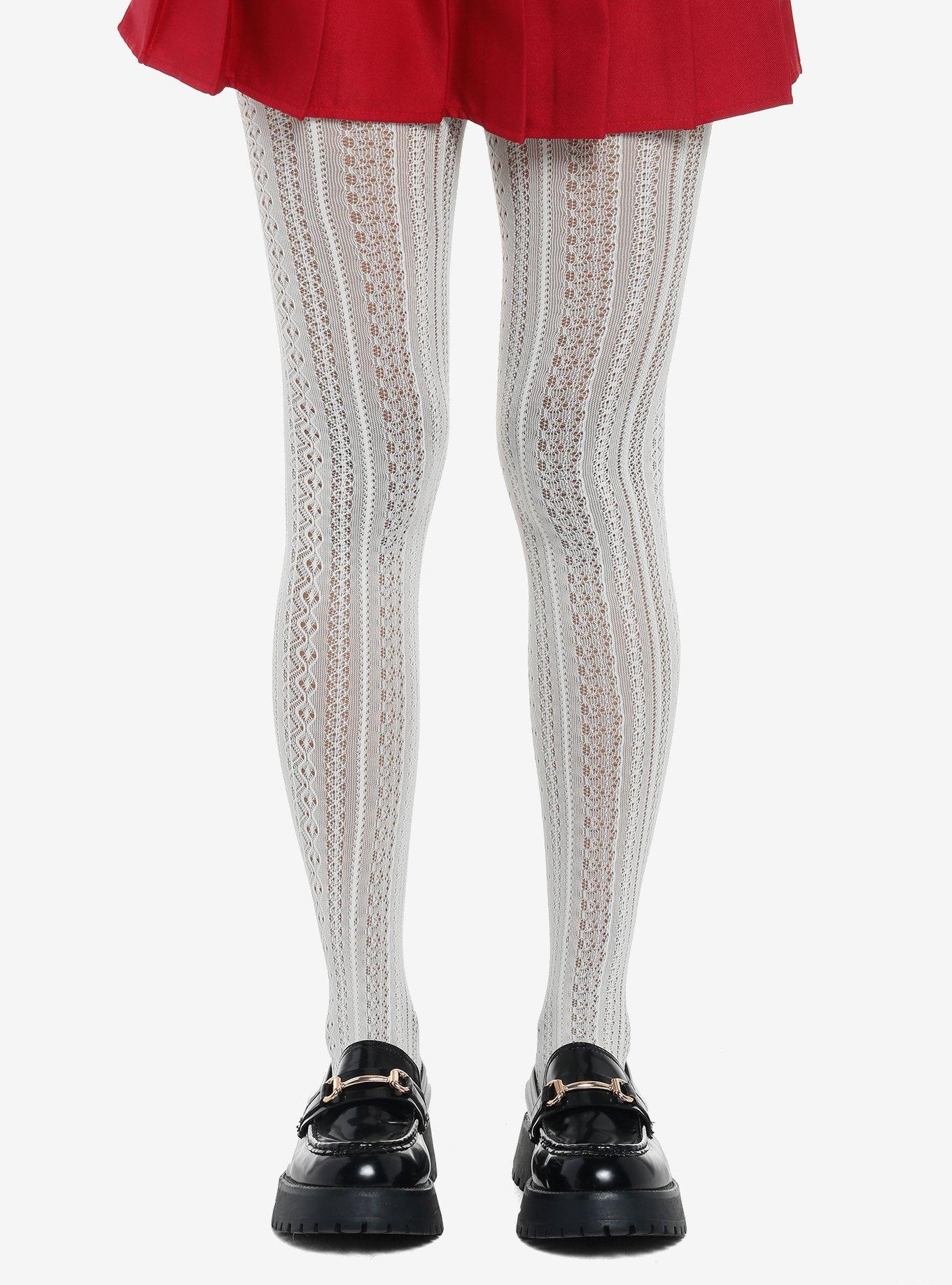 White Crochet Knit Tights | Hot Topic