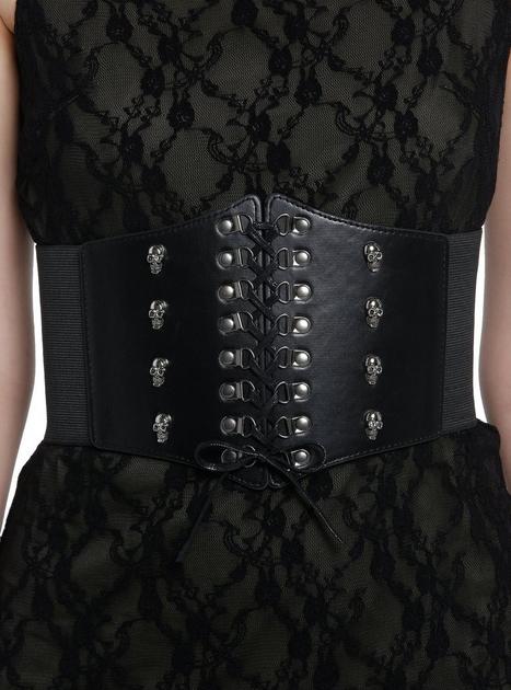 Black Skull Lace-Up Elasticated Corset | Hot Topic