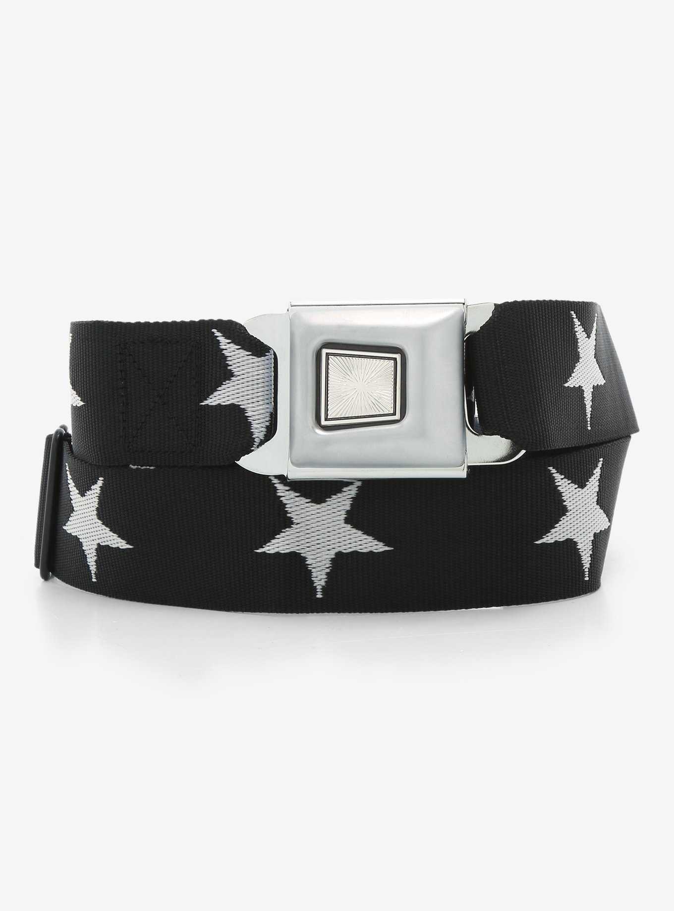 Buckle-Down Black & White Stars Seat Belt Belt, , hi-res