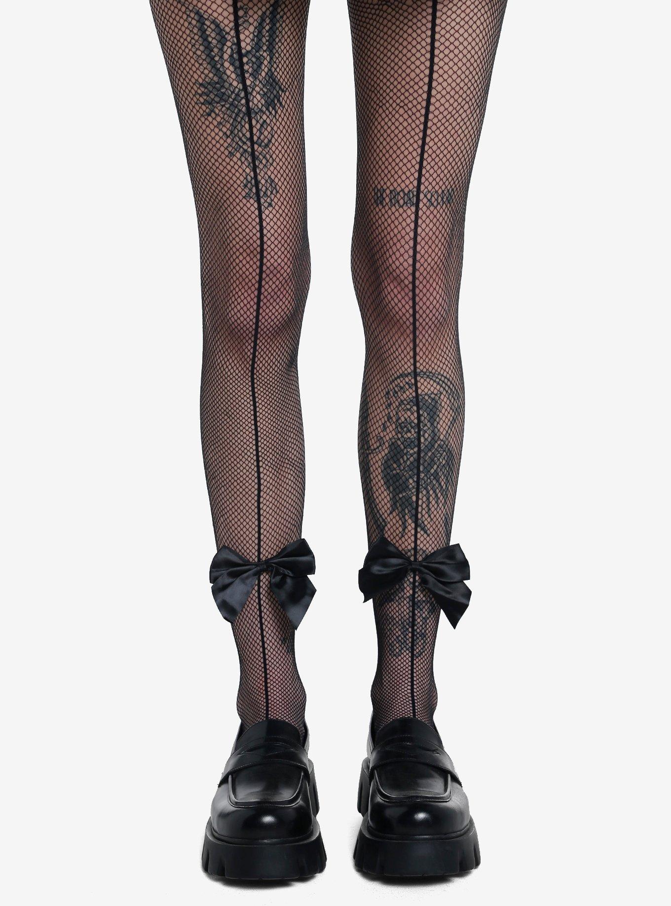 Black Fishnet Bow Tights, , hi-res