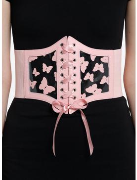 Pink Butterfly Clear PVC Lace-Up Corset, , hi-res