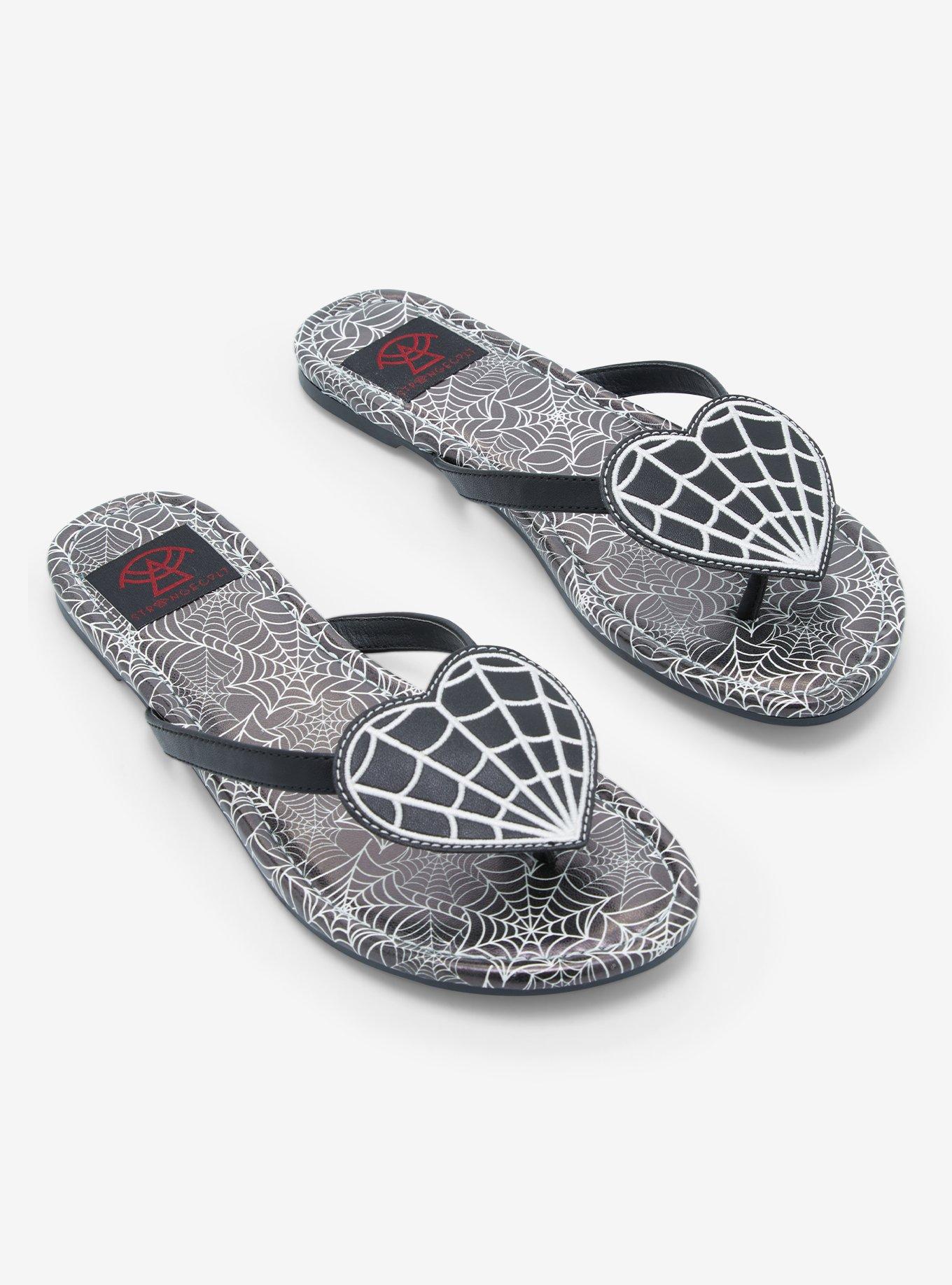 Strange Cvlt Heart Spider Webs Flip Flops