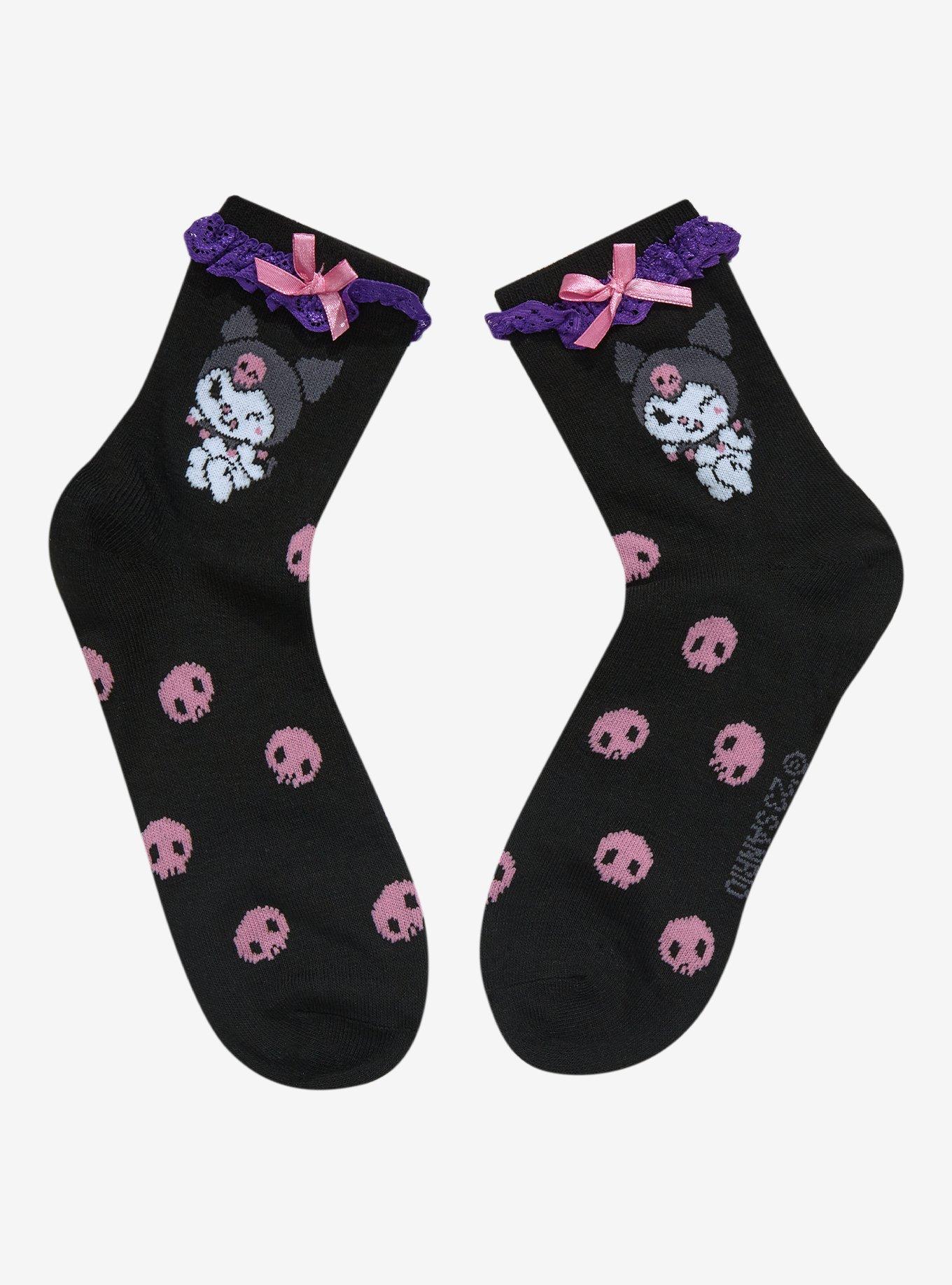 Kuromi Skull Lace Ankle Socks, , hi-res