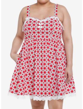 Strawberry Gingham Sweetheart Cami Dress Plus Size, , hi-res