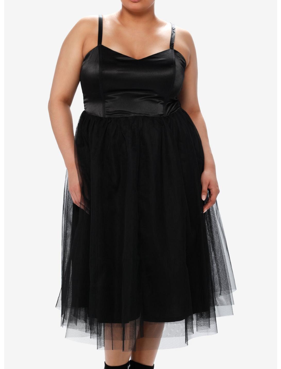 Cosmic Aura Black Corset Tulle Midi Dress Plus Size, BLACK, hi-res