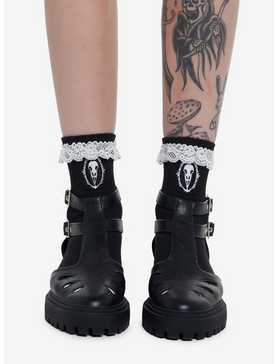 Lace Crow Skull Ankle Socks, , hi-res