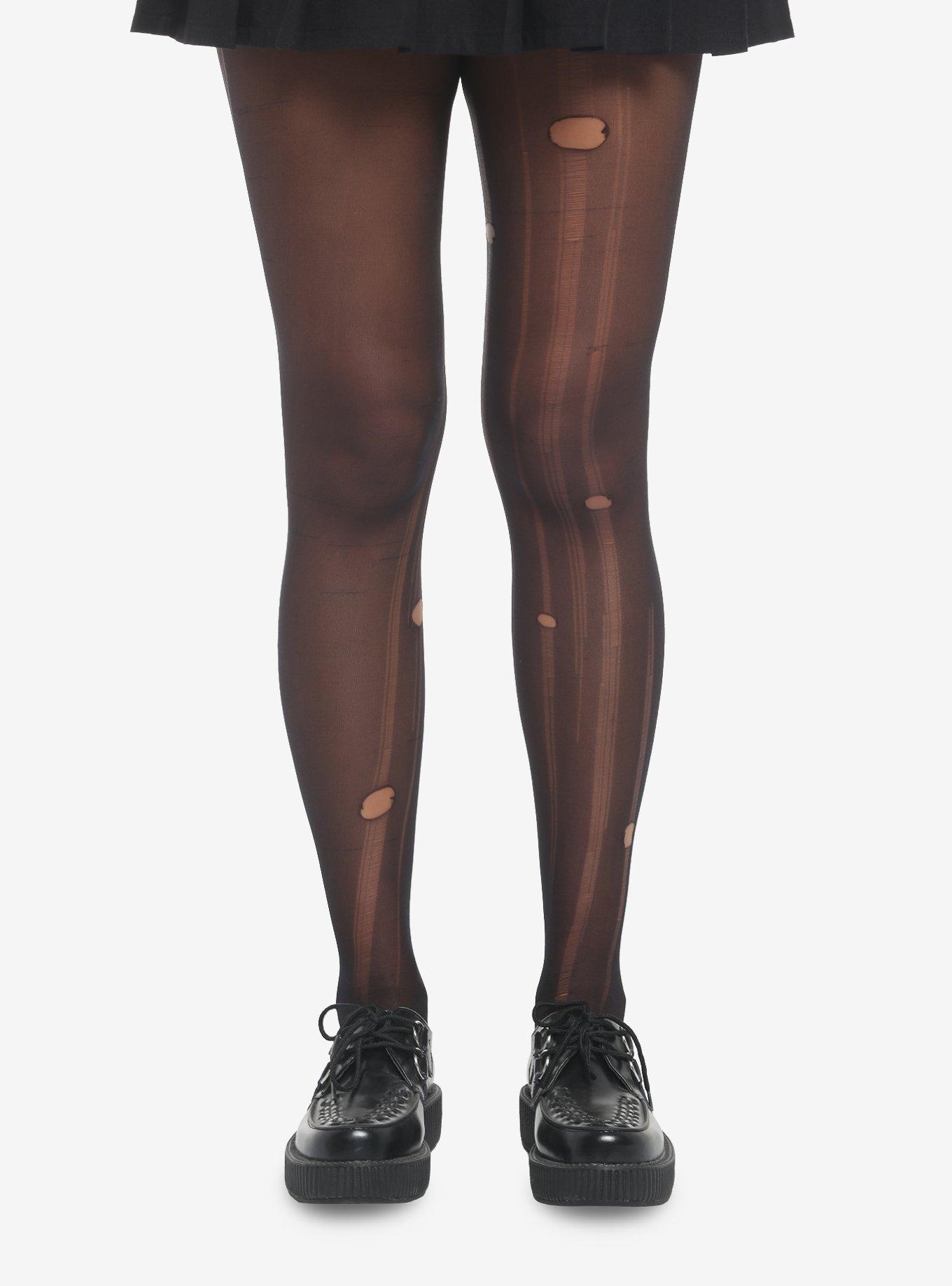Black Distressed Tights, , hi-res