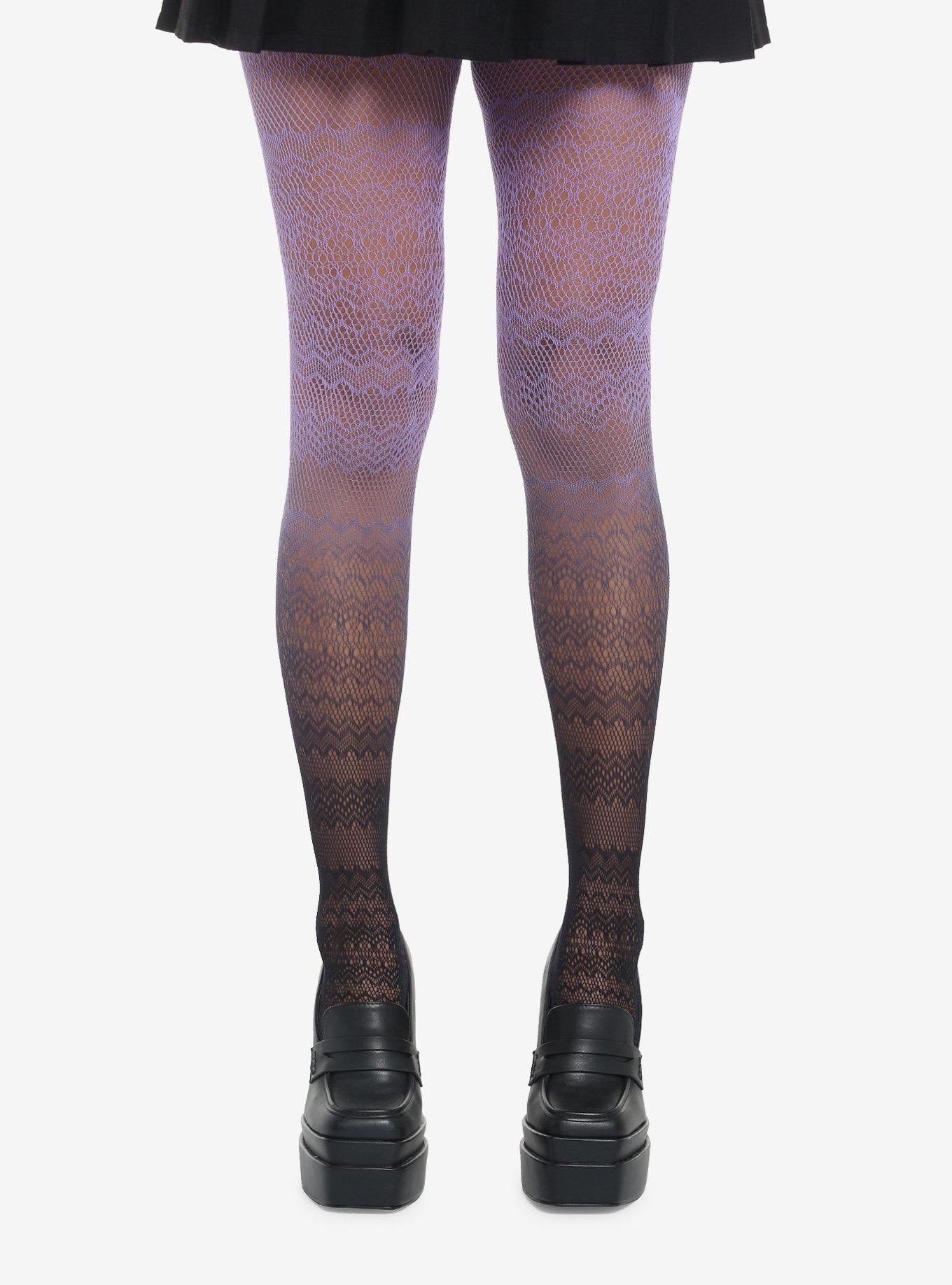 Purple & Black Ombre Lace Tights, , hi-res