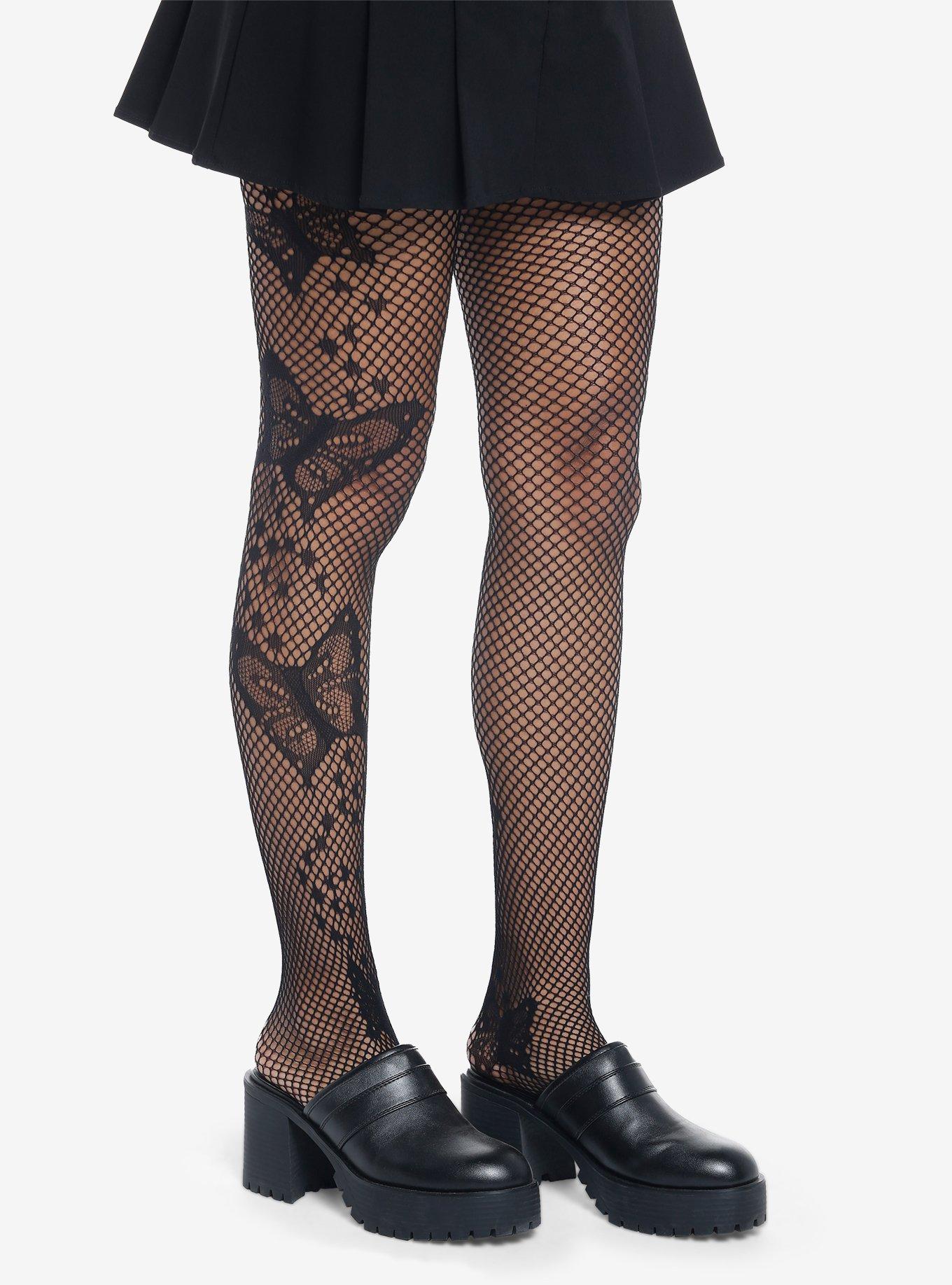 Black Fishnet Butterflies Stockings, , hi-res