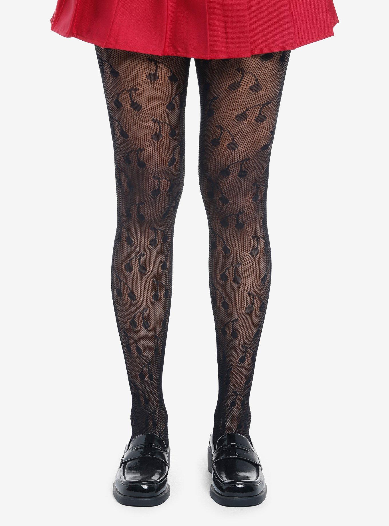 Black Fishnet Cherry Tights, , hi-res