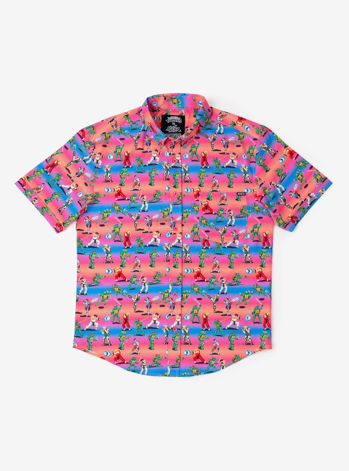 RSVLTS Teenage Mutant Ninja Turtles vs. Street Fighter Battle of the Bits Button-Up Shirt, MULTI, hi-res