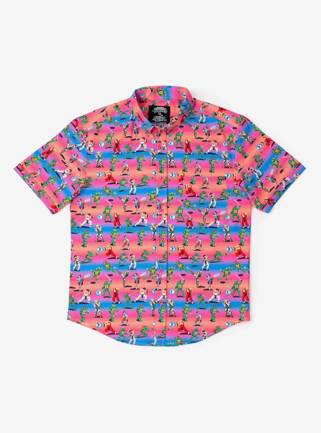 RSVLTS Teenage Mutant Ninja Turtles vs. Street Fighter Battle of the Bits Button-Up Shirt, MULTI, hi-res