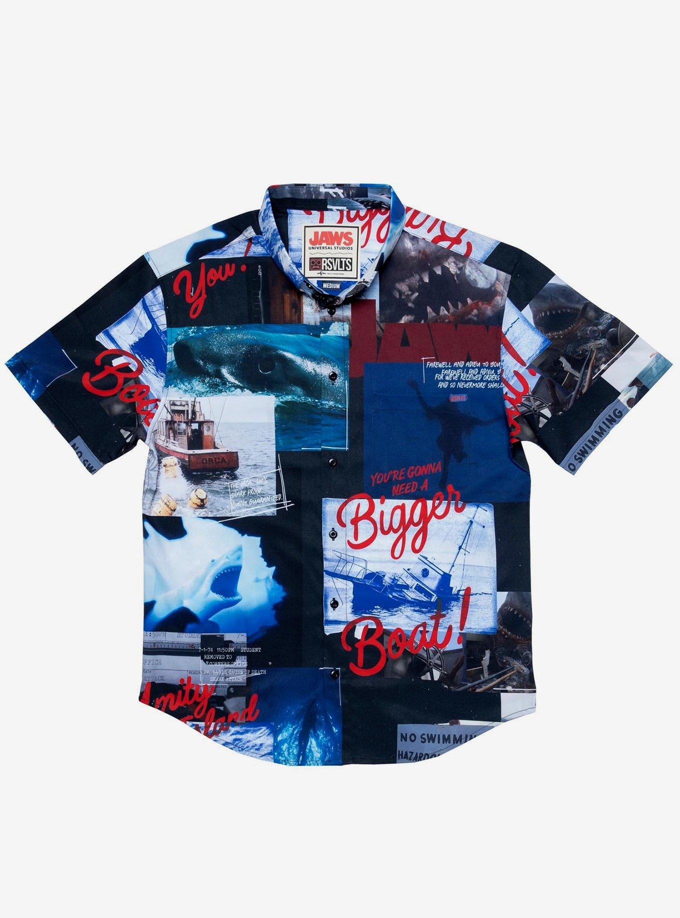 RSVLTS Jaws The Beach is Closed KUNUFLEX Short Sleeve Shirt, BLACK, hi-res