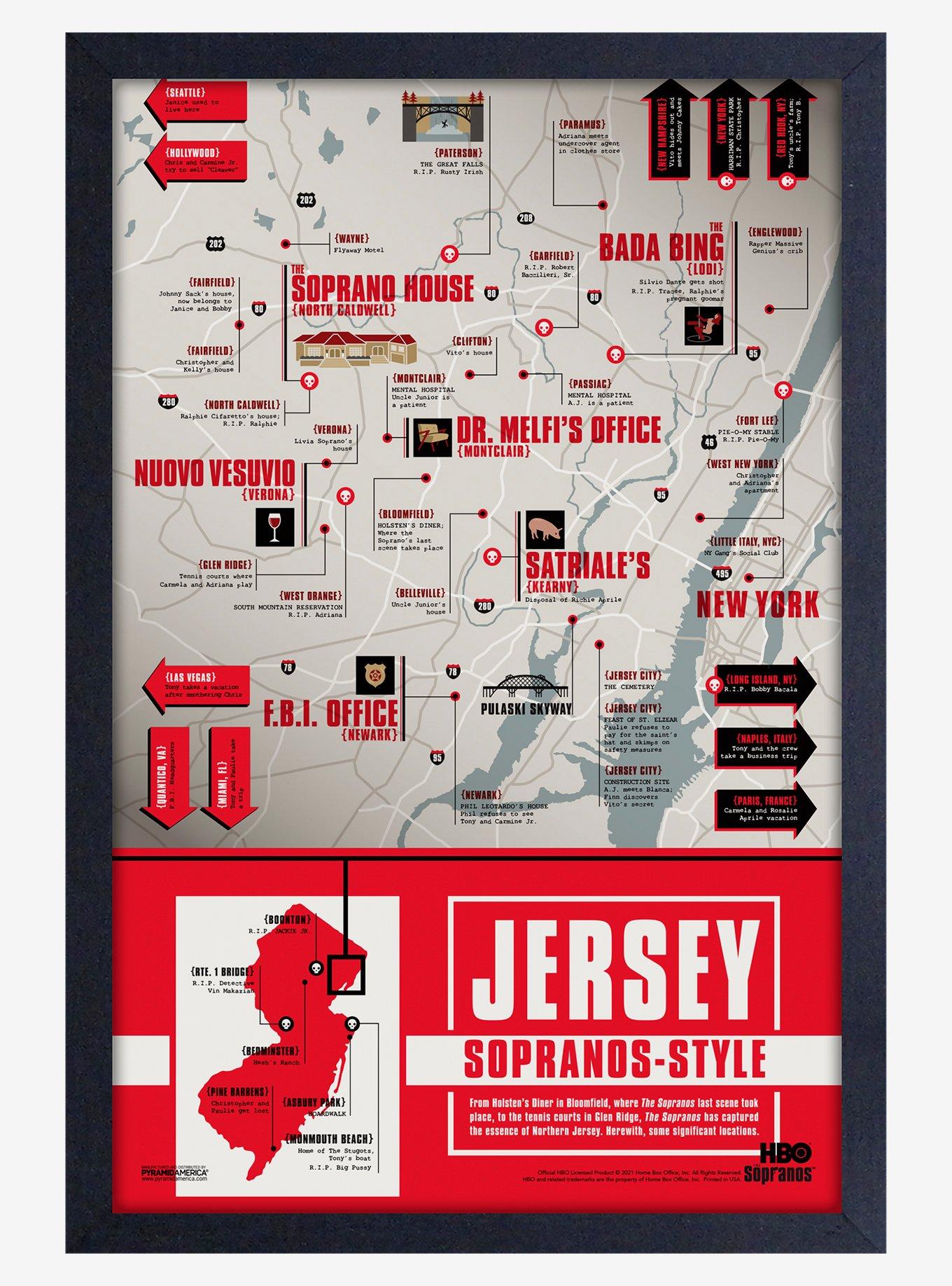 The Sopranos Jersey Map Framed Wood Poster BoxLunch