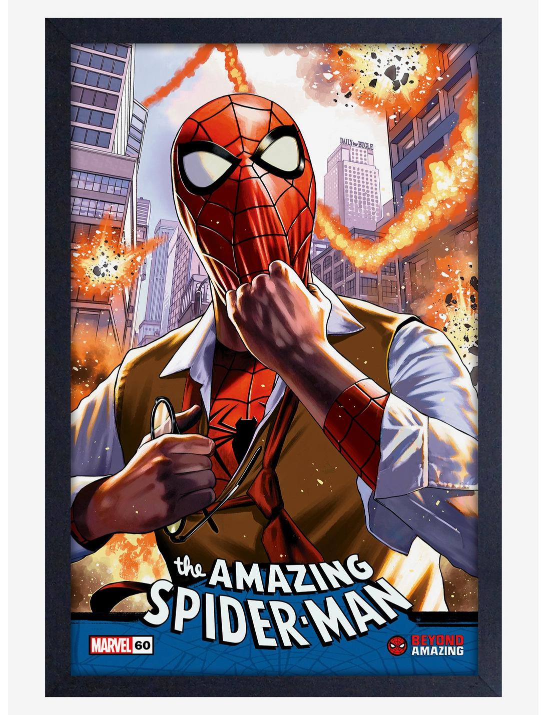 Marvel Spider-Man Saves The Day Framed Wood Poster, , hi-res