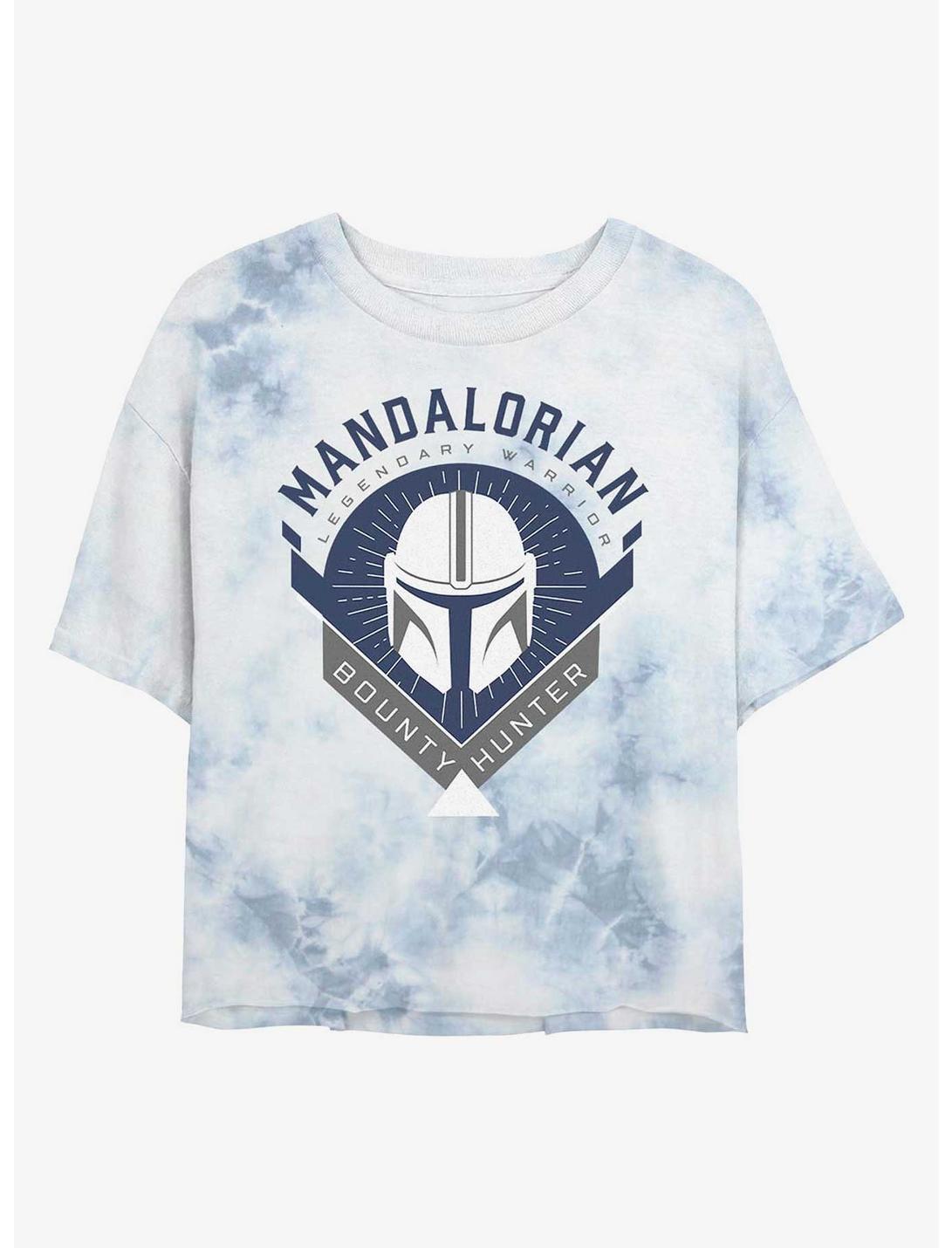 Star Wars The Mandalorian Bounty Hunter Emblem Tie-Dye Womens Crop T-Shirt, WHITEBLUE, hi-res