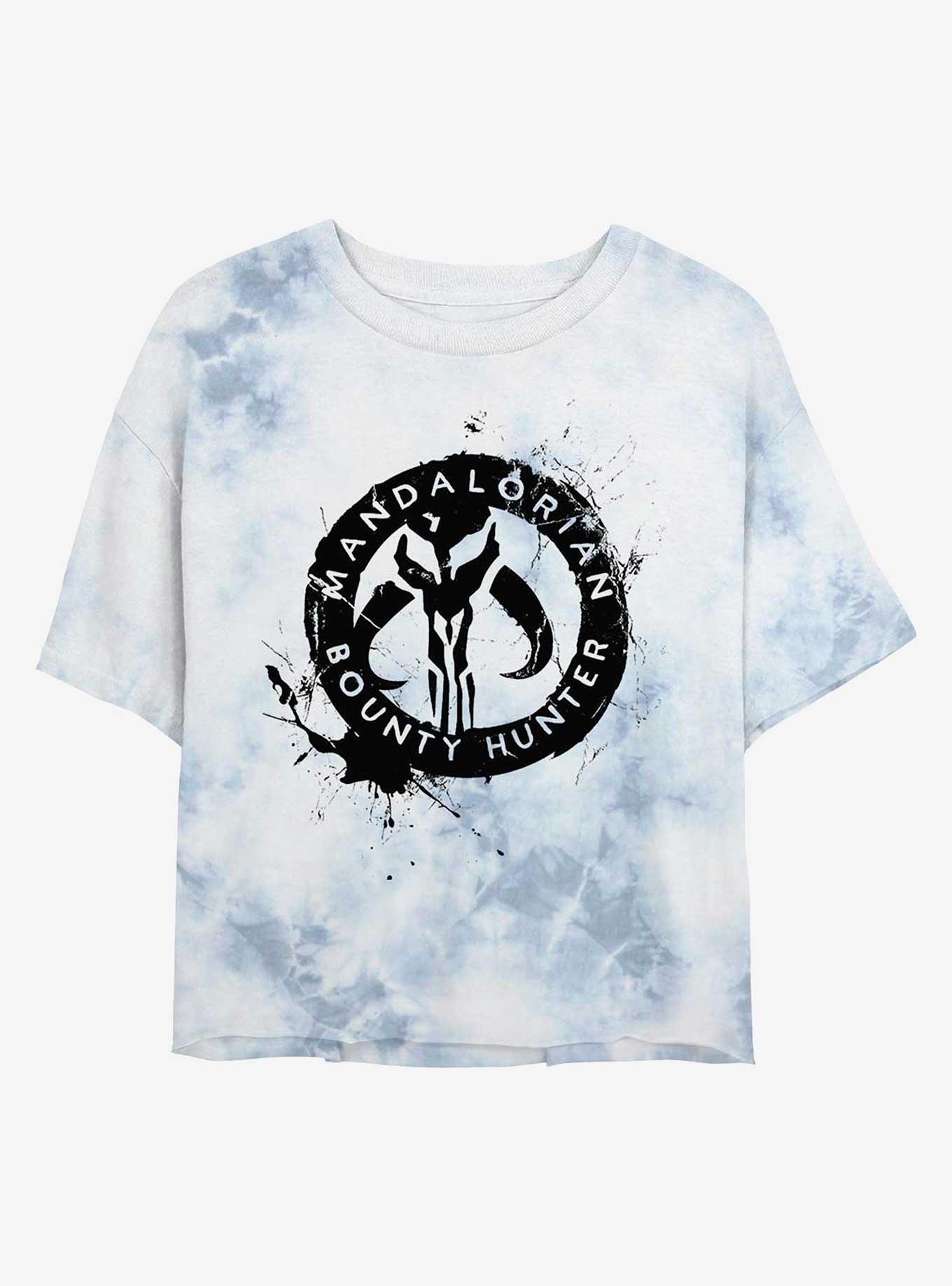 Star Wars The Mandalorian Bounty Hunter Inked Icon Tie-Dye Womens Crop T-Shirt, WHITEBLUE, hi-res