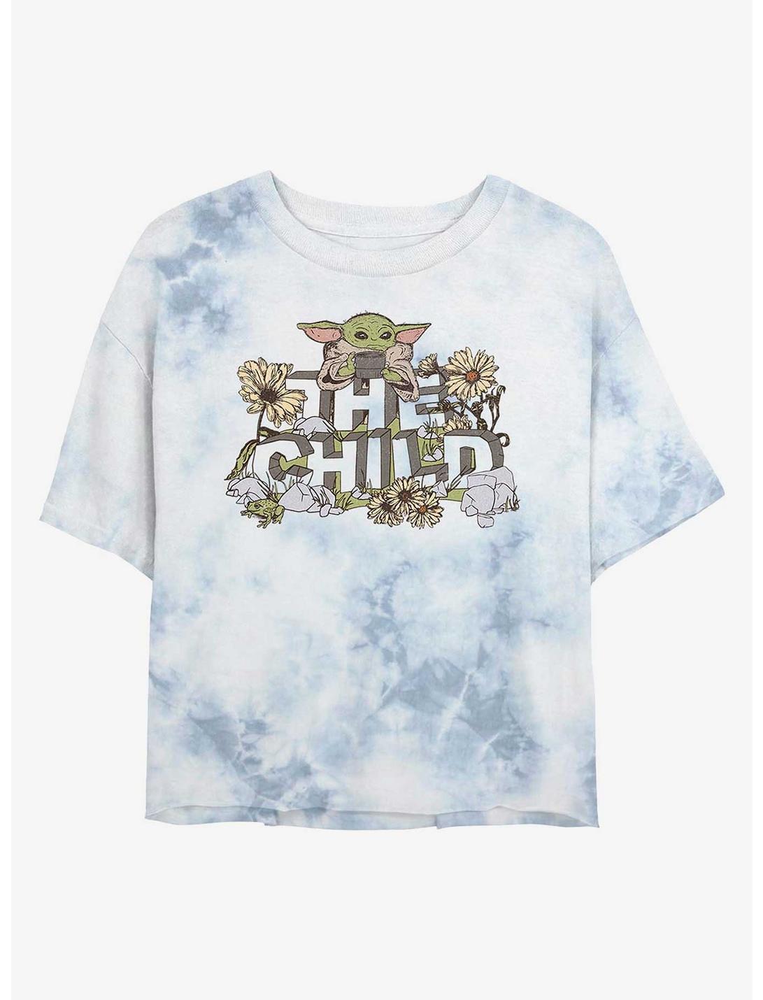 Star Wars The Mandalorian The Child Vintage Flower Tie-Dye Womens Crop T-Shirt, WHITEBLUE, hi-res