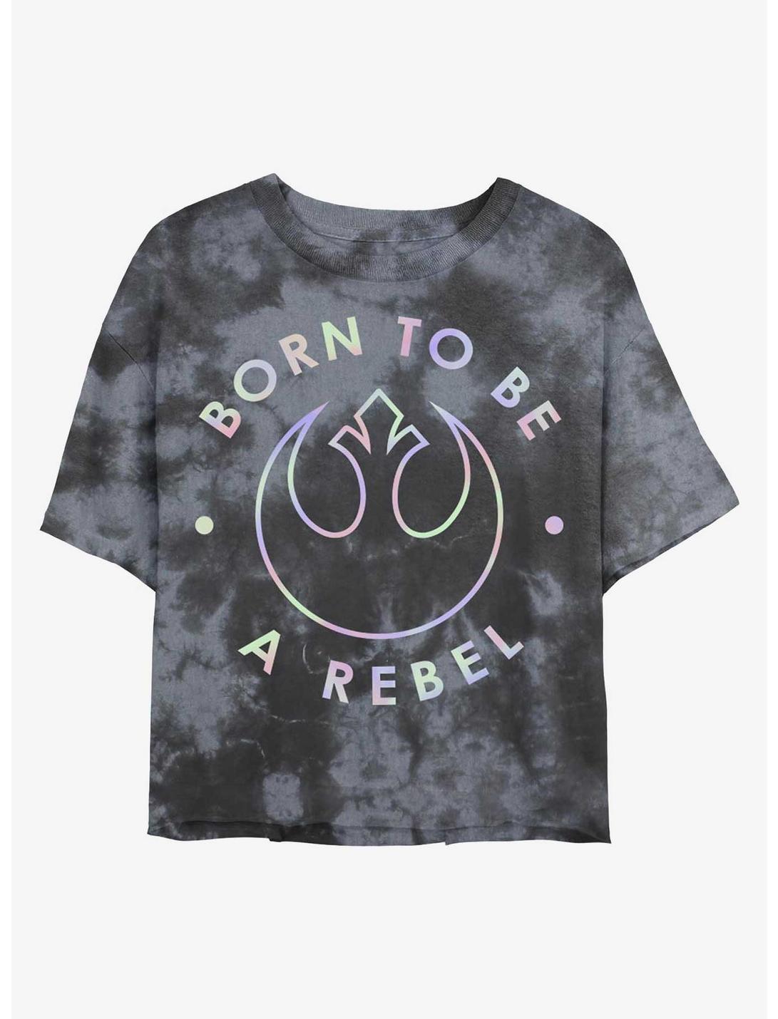 Star Wars Born To Be A Rebel Tie-Dye Womens Crop T-Shirt, BLKCHAR, hi-res
