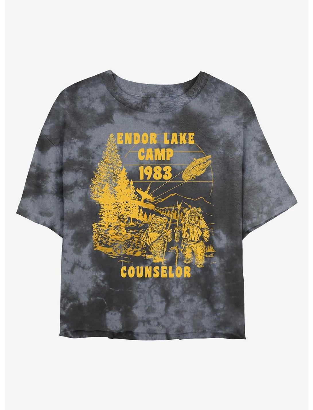 Star Wars Endor Lake Camp Counselor Tie-Dye Womens Crop T-Shirt, BLKCHAR, hi-res