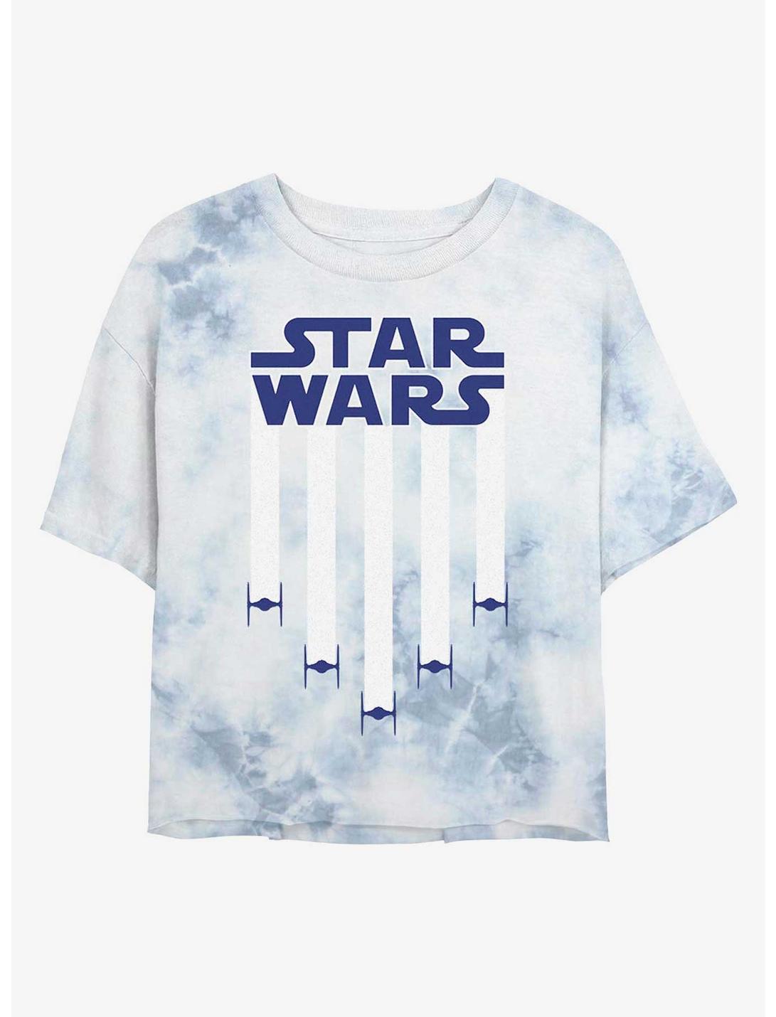 Star Wars Fighter Jets Star Banner Tie-Dye Womens Crop T-Shirt, WHITEBLUE, hi-res