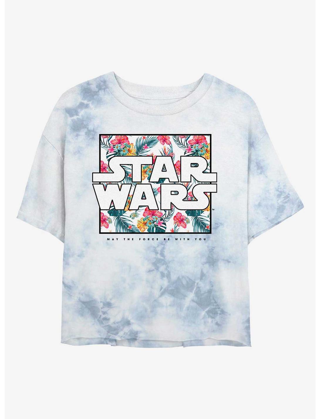 Star Wars Floral Box Logo Tie-Dye Womens Crop T-Shirt, WHITEBLUE, hi-res