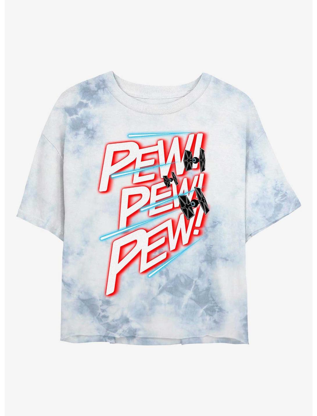 Star Wars Pew Pew Pew Tie-Dye Womens Crop T-Shirt, WHITEBLUE, hi-res