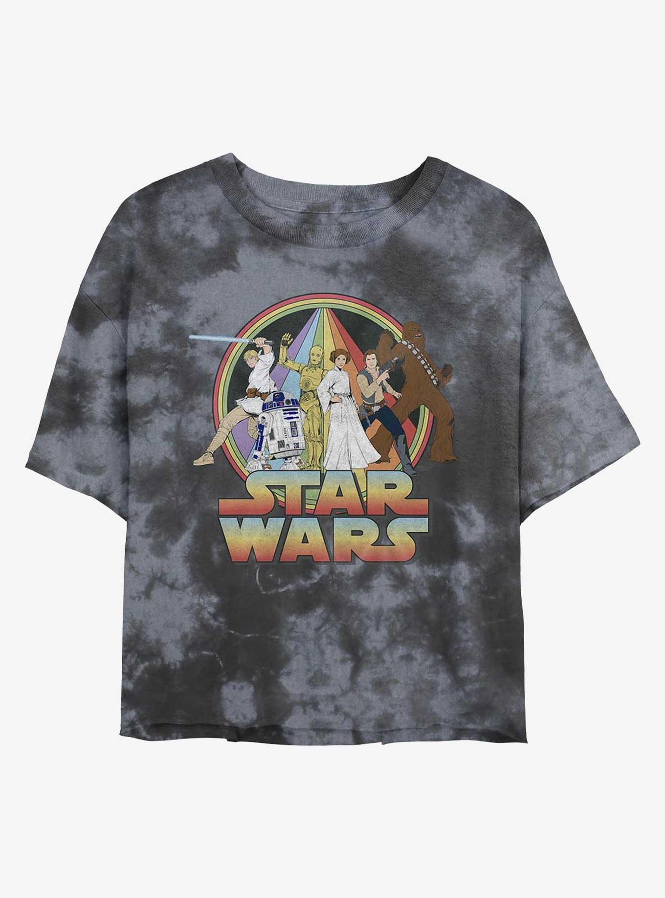 Star Wars Psychedelic Print Tie-Dye Womens Crop T-Shirt, BLKCHAR, hi-res