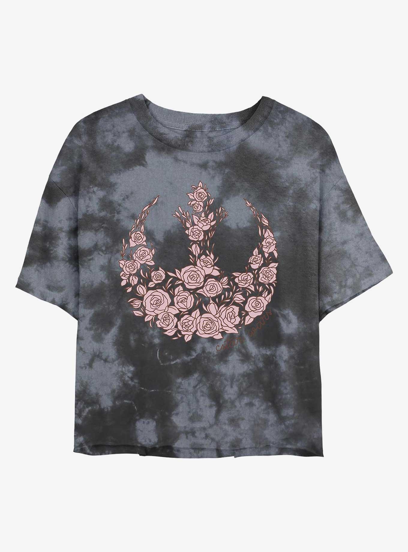 Star Wars Rose Rebel Emblem Tie-Dye Womens Crop T-Shirt, BLKCHAR, hi-res