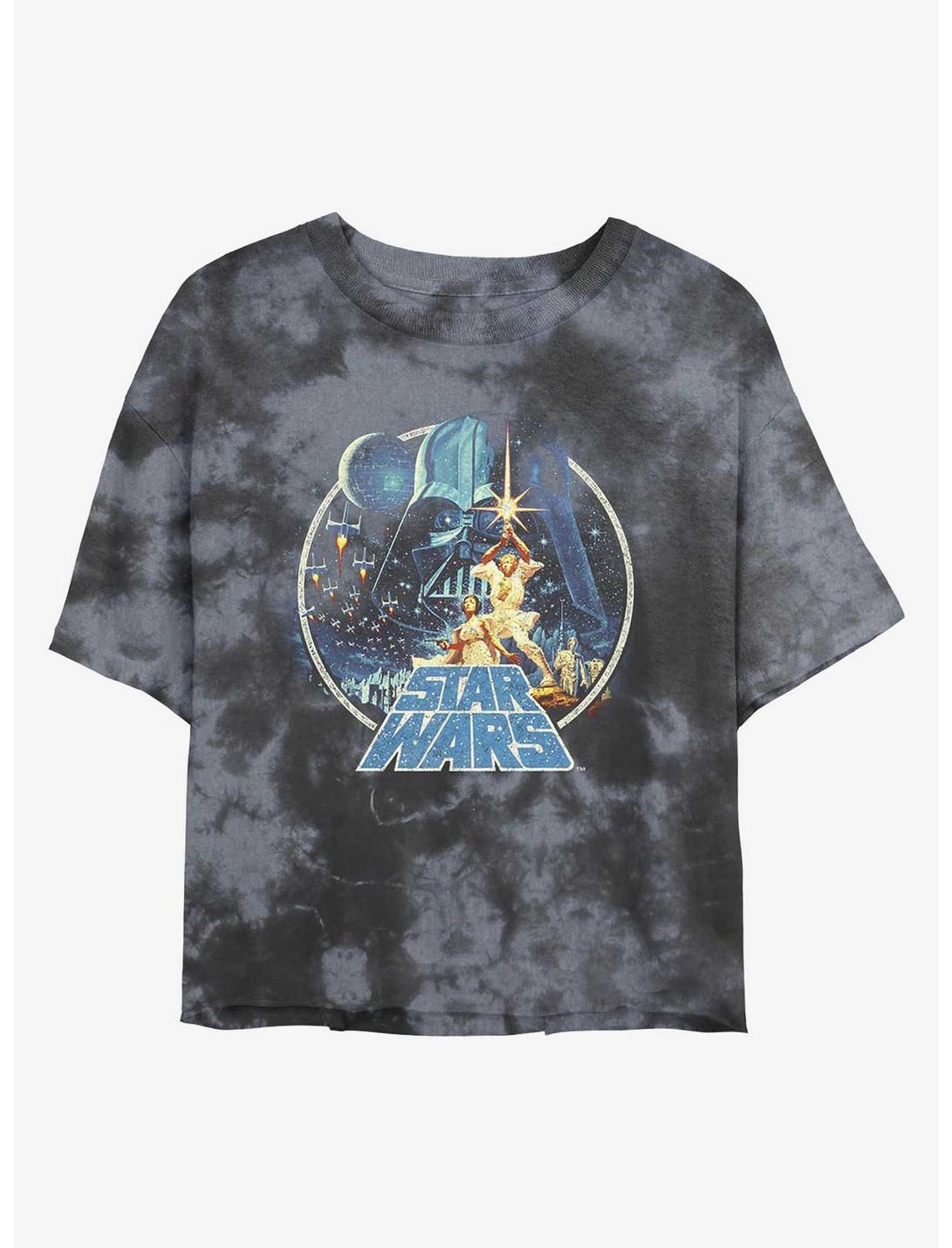 Star Wars Vintage Print Icon Tie-Dye Womens Crop T-Shirt, BLKCHAR, hi-res