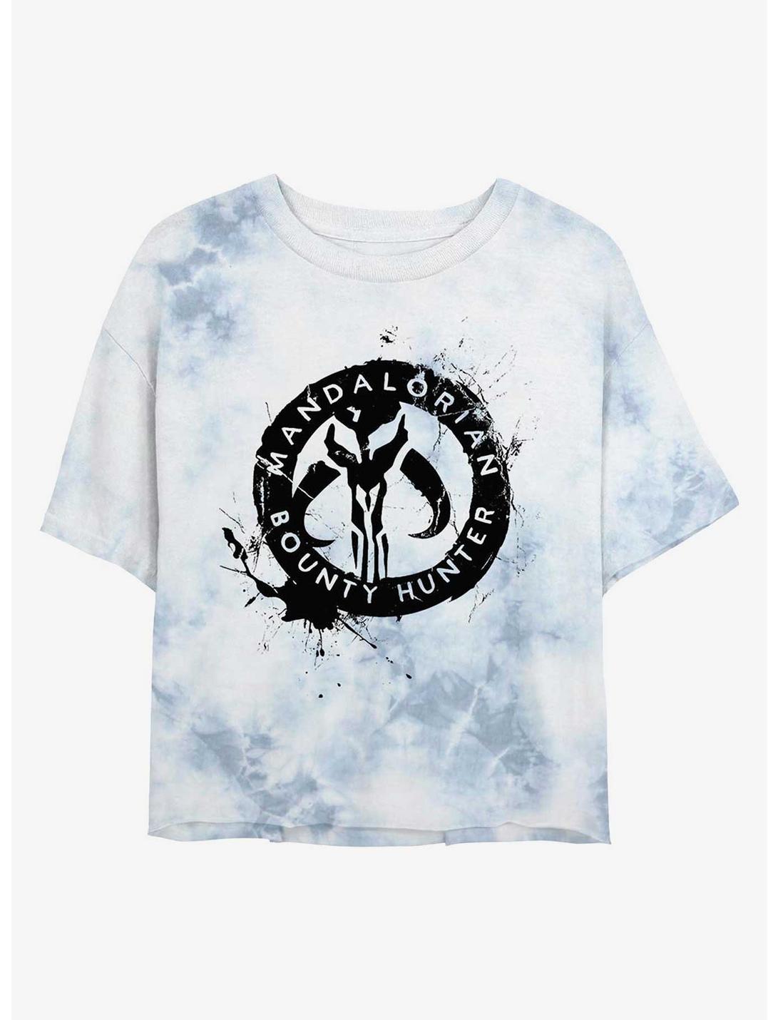 Star Wars The Mandalorian Bounty Hunter Inked Icon Tie-Dye Womens Crop T-Shirt, WHITEBLUE, hi-res